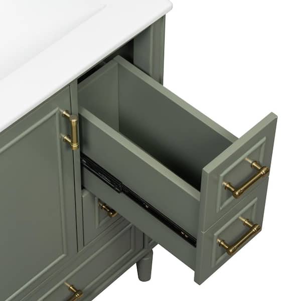 Virubi 24 in. W Olive Green Bath Vanity with White Ceramic Top, 3