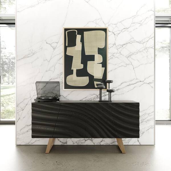 Modrest Finley Mid-Century Black and Gold Wood 71 in. Buffet