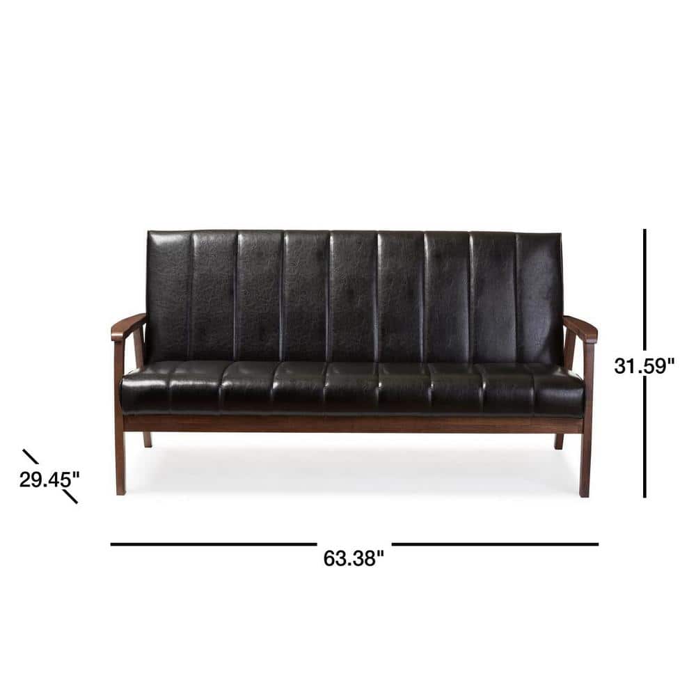 Black Faux Leather 64" Reception Sofa with Wood Frame
