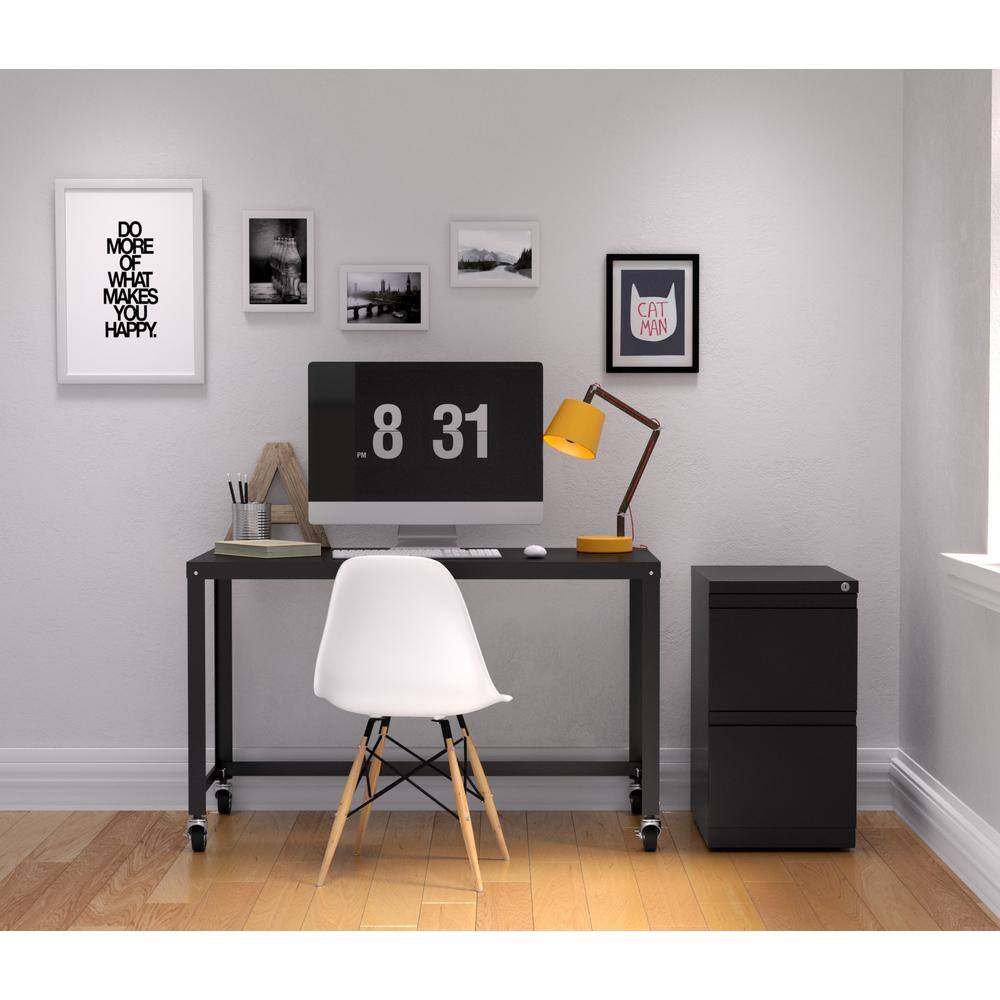 Black Steel 2-Drawer Lockable Mobile Pedestal File Cabinet