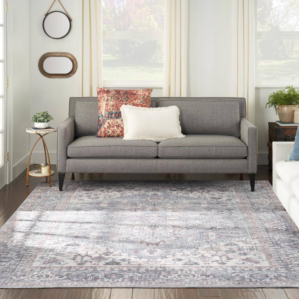 Gray Floral Cotton Chenille 9' x 12' Area Rug