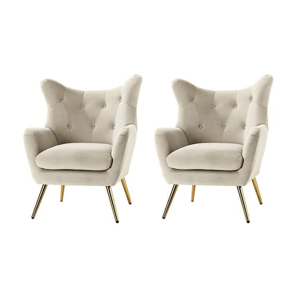 Jacob Tan Velvet Wingback Chair with Tufted Cushions (Set of 2)