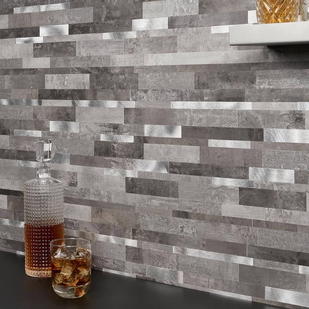Gray and Silver Aluminum Peel and Stick Mosaic Tile Sheet