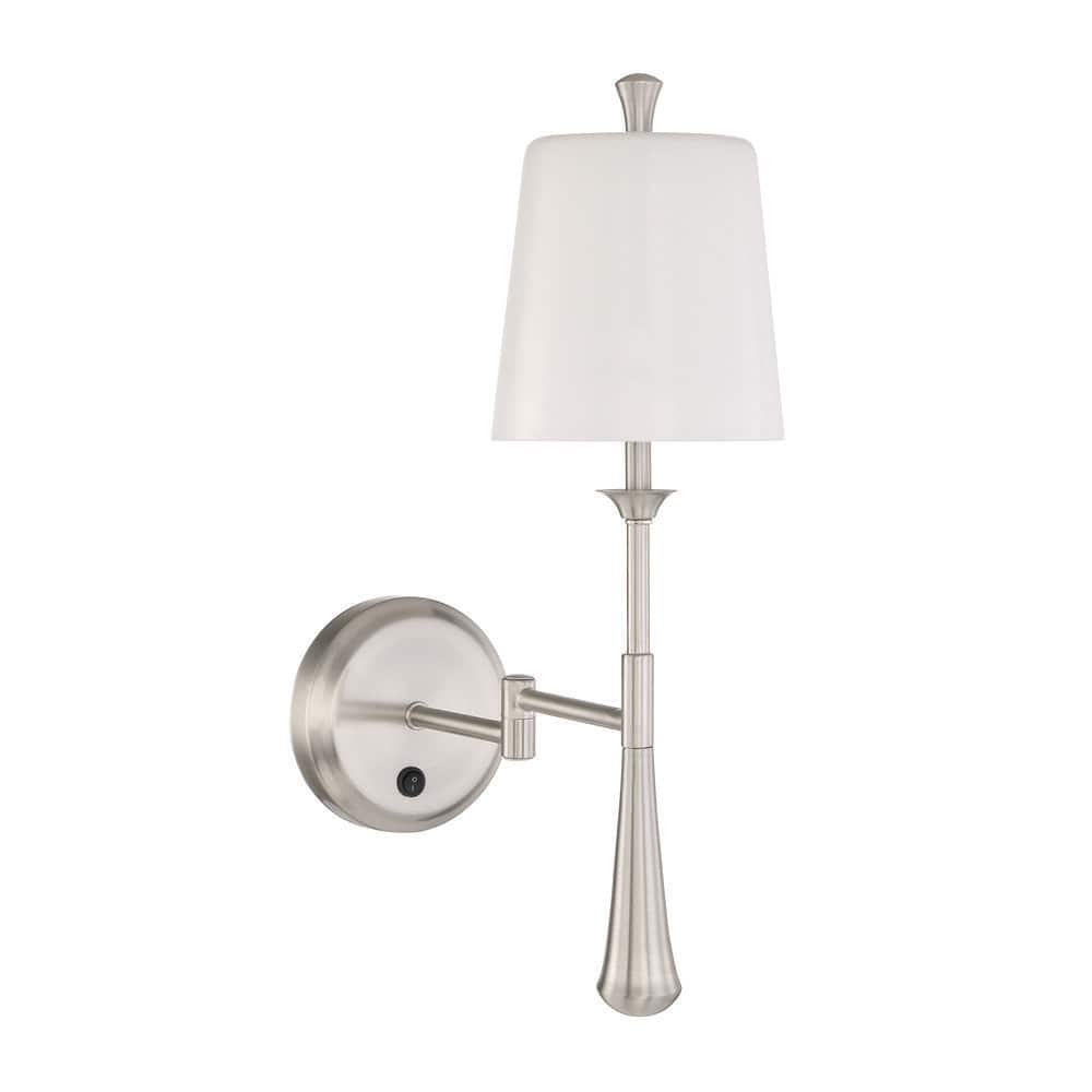 Palmer Brushed Nickel Swing Arm Sconce with Frosted Opal Shade