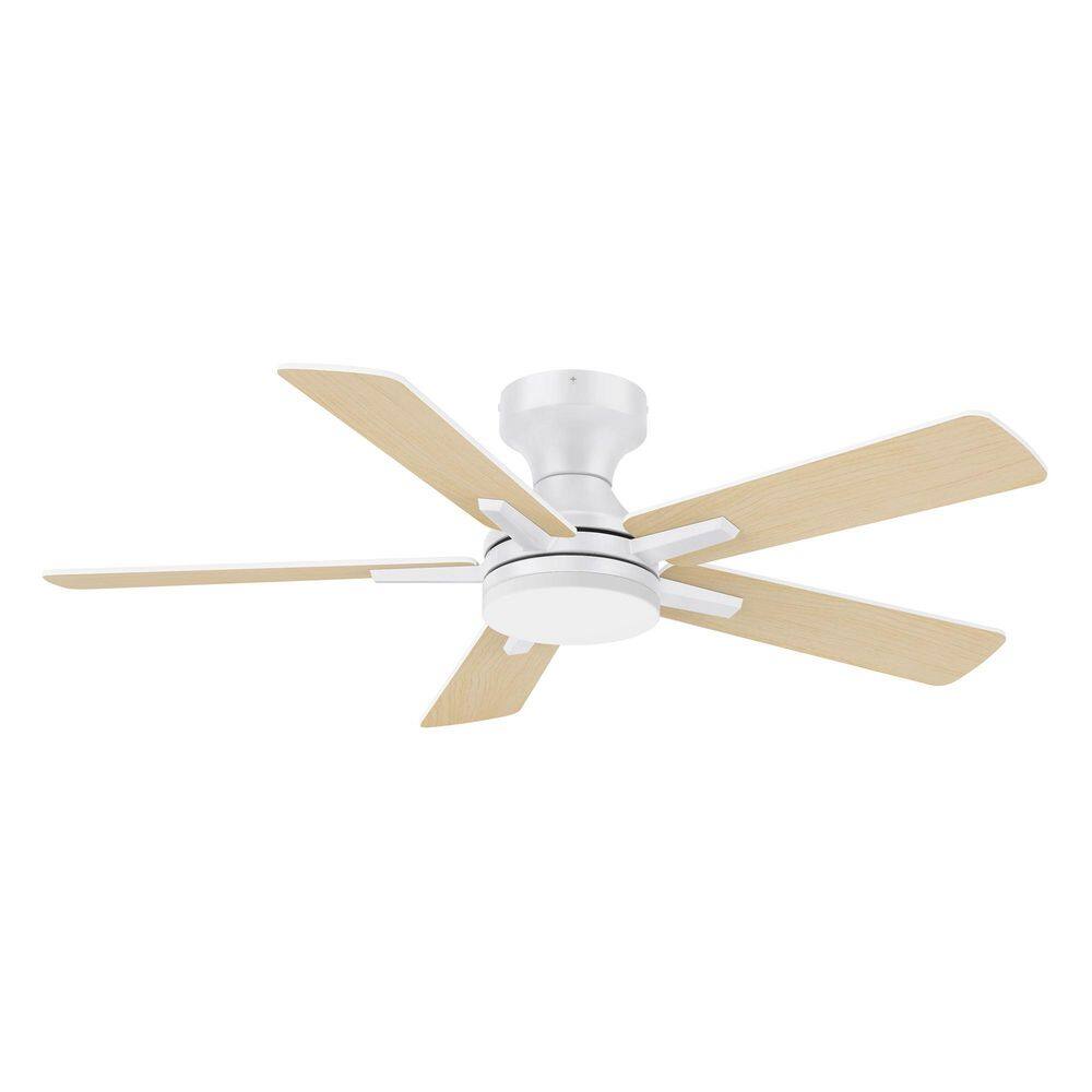 42 in. Smart Outdoor Indoor White Flush Mount Ceiling Fan with RGB LED Lights and APP/Remote Control, Dimmable, 6-Speeds