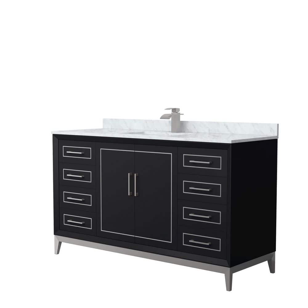 Wyndham Collection Marlena 60 in. W x 22 in. D x 35.25 in. H Single Bath Vanity in Black with White Carrara Marble Top, Black with Brushed Nickel Trim -  WCH515160SBKCMUNSMXX