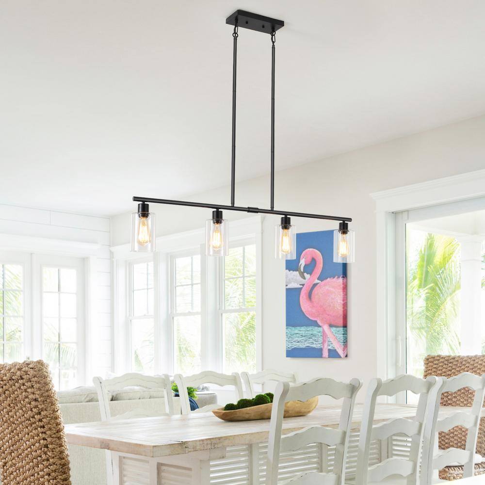 Black Metal and Clear Glass 4-Light Linear Pendant