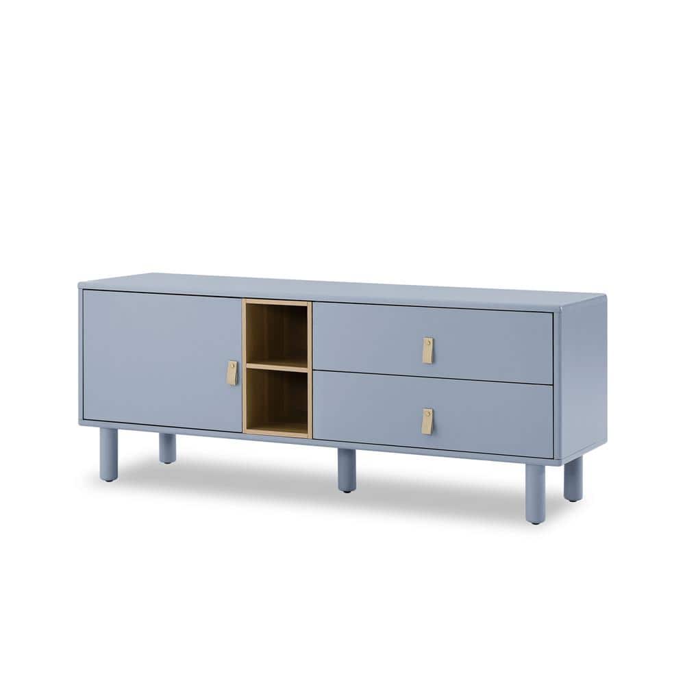 Modern TV Cabinet with Door, Wooden Storage Cabinet, Drawer, Leather Handle