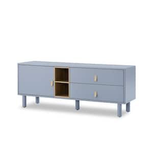 Modern TV Cabinet with Door, Wooden Storage Cabinet, Drawer, Leather Handle for Home, Fits TV's up to 55 Blue