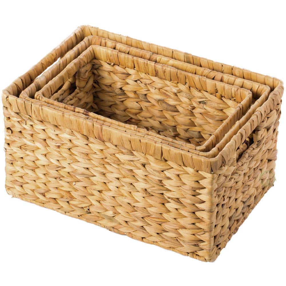 Rustic Water Hyacinth Wicker Rectangular Storage Basket Set