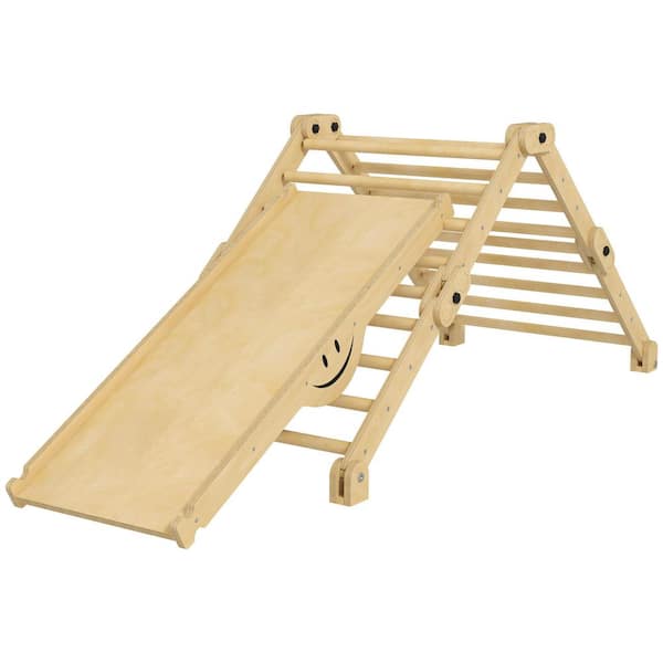 Wood Pikler Triangle Set, 4 in 1 Toddler Climbing Toys Indoor Playground Ramp, and Seesaw, Montessori Climbing Set