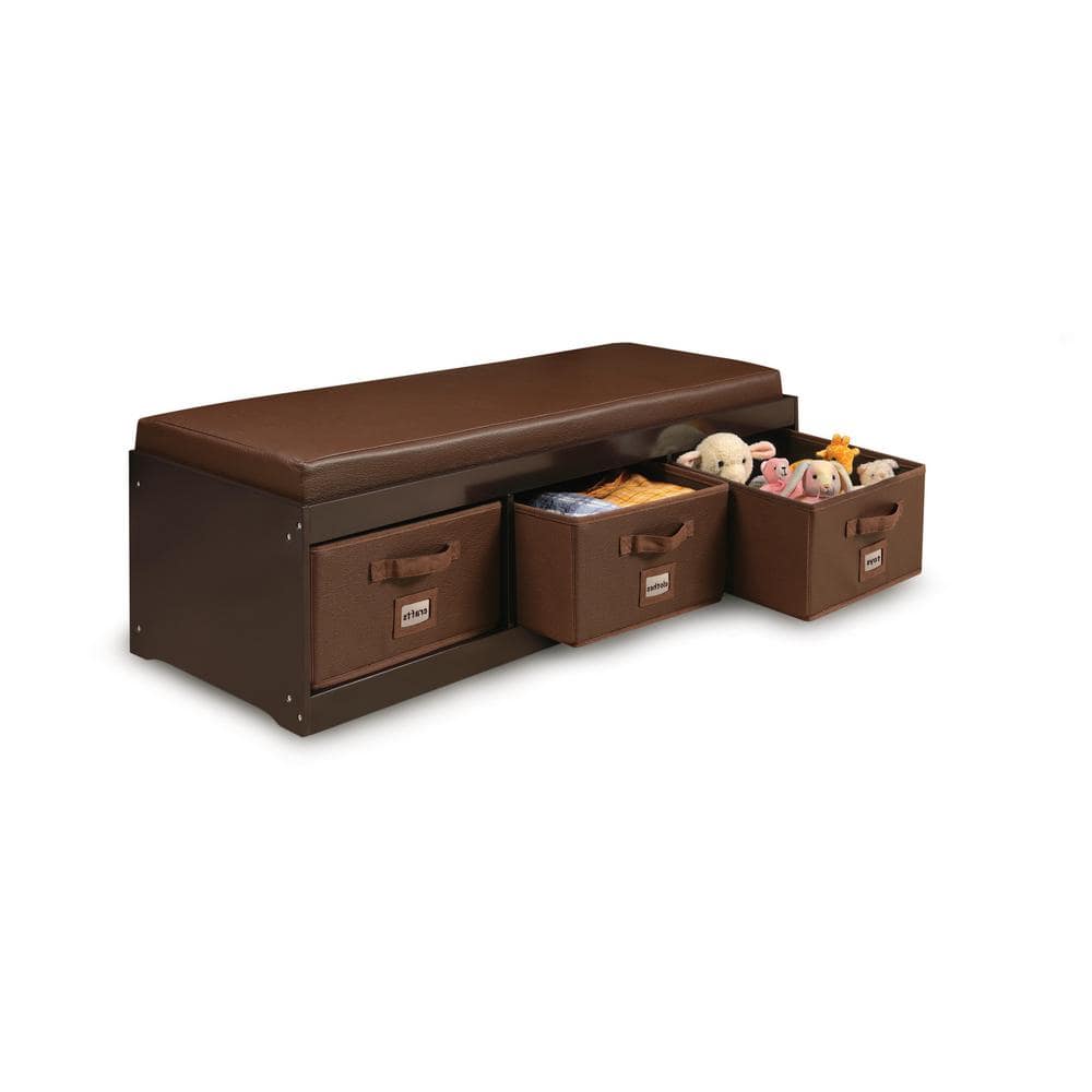 Espresso Faux Leather Kids' Storage Bench with Removable Bins