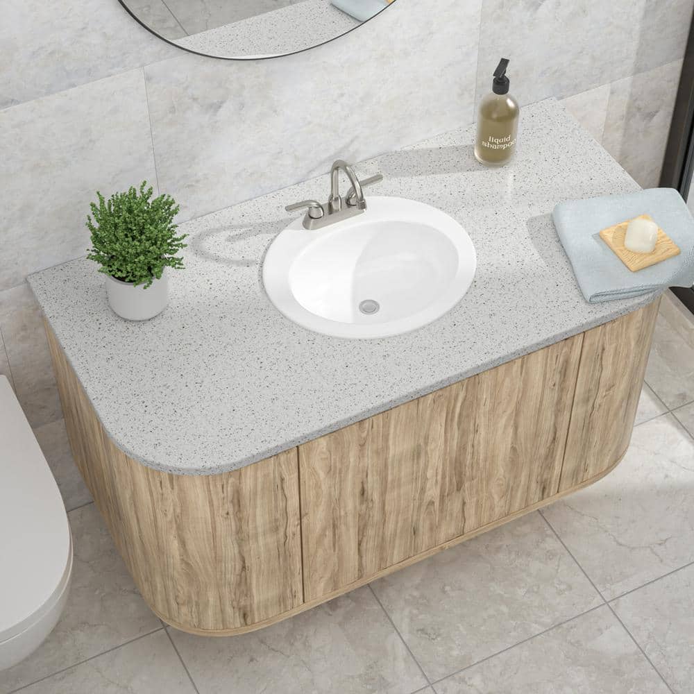 Glossy White Ceramic Oval Drop-in Bathroom Sink with 3 Faucet Holes