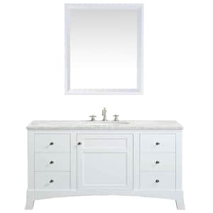 New York 42 in. W x 21.6 in. D x 32.6 in. H Bathroom Vanity in White with White Carrara Marble Top with White Sink