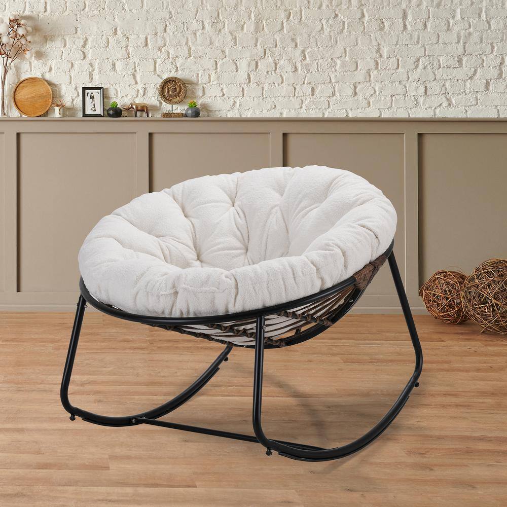 Cesicia Metal Round Outdoor Rocking Chair Dark Gray Frame with White ...