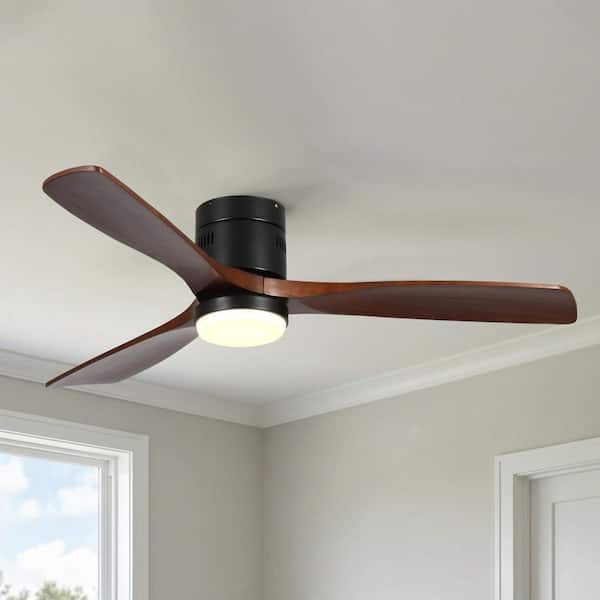 52 in. Smart Indoor Black Ceiling Fan with Light, Dimmable, Quiet Reversible DC Motor, 3 Solid Wood Blades and Remote