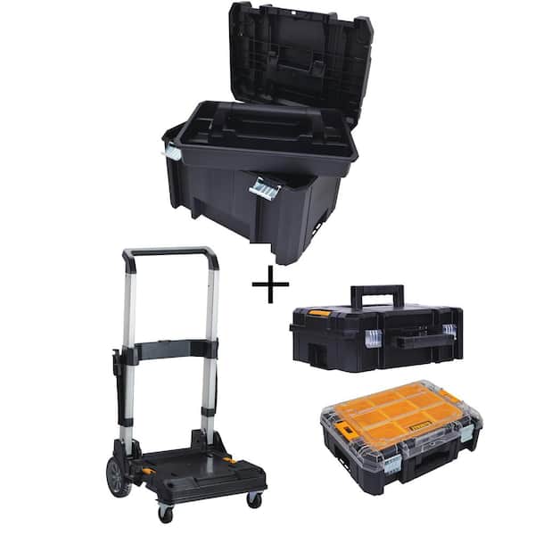 TSTAK VI 17 in. Deep Tool Box, TSTAK II Flat Top Tool Case, TSTAK V 9-Compartment Organizer and Trolley Storage System