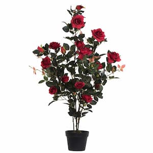 45 in. Artificial Red Rose Plant in Pot.