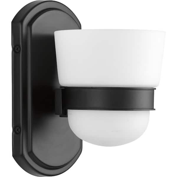 Progress Lighting Index Collection 1-Light Matte Black Etched Opal Glass Modern Bath Vanity Light