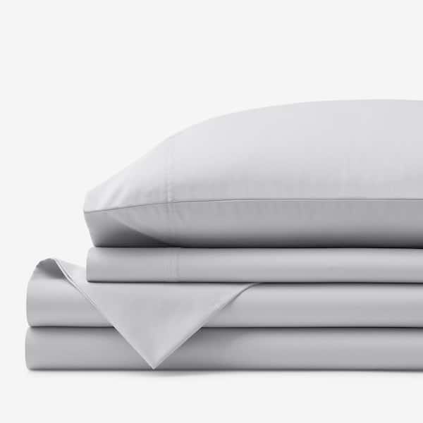 The Company Store Company Cotton 4-Piece Gray Mist Solid 300-Thread Count Wrinkle-Free Sateen Queen Sheet Set