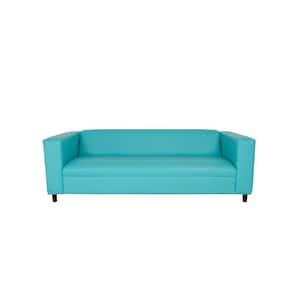 Amelia 84 in. Rolled Arm Faux Leather Rectangle Sofa in Teal Blue