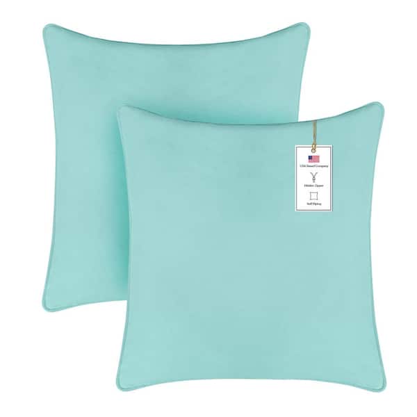 A1 Home Collections A1HC Aqua Blue Velvet Decorative Pillow Cover Pack of 2, 22 in. x 22 in. Hidden YKK Zipper, Throw Pillow Covers Only