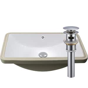 18 in. Small Undermount Porcelain Bathroom Sink in White with Overflow Pop-Up Drain in Chrome