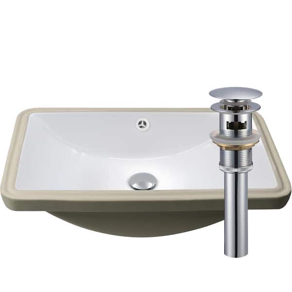 Novatto 18 in. Small Undermount Porcelain Bathroom Sink in White with Overflow Pop-Up Drain in Chrome