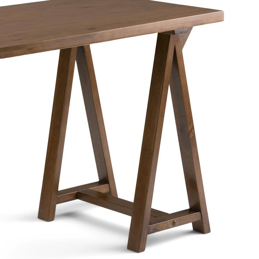 Sawhorse Solid Wood 56" Wide Industrial Writing Desk in Medium Saddle Brown