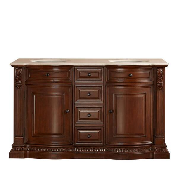 Silkroad Exclusive 60 in. W x 22 in. D Vanity in Brazilian Rosewood with Marble Vanity Top in Cream Marfil with White Basin