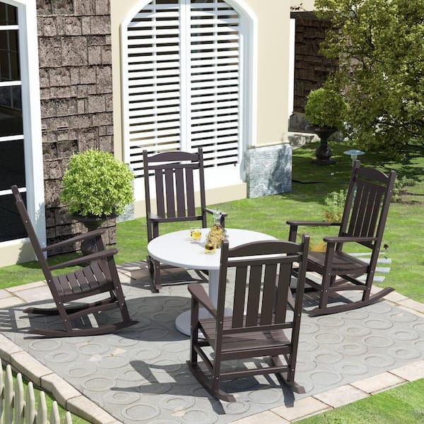 Kenly Dark Brown Classic Plastic Outdoor Rocking Chair (Set of 4)