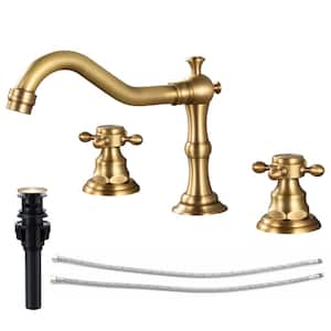 8 in. Widespread Bathroom Faucet 3 Hole Waterfall Bathroom Sink Faucet with Pop-Up Drain in Antique Brass