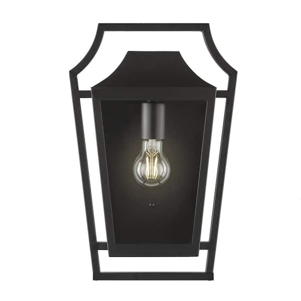 Hampton Bay Elsmere 16 in. Matte Black 1-Light Outdoor Line Voltage Wall Sconce with No Bulb Included