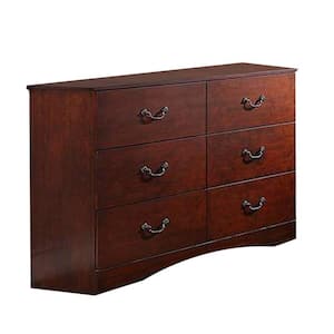 Cherry Brown 6-Drawer Pine Wood Dresser with Grain Details
