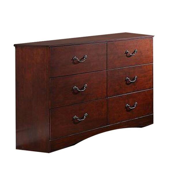 Benjara Cherry Brown 6-Drawer Pine Wood Dresser With Grain Details ...