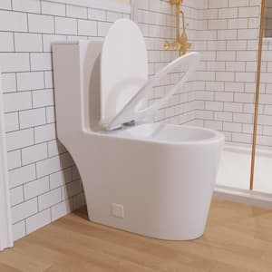 1-Piece 0.8/1.28 GPF Dual Flush 12 in. Rough in Elongated Toilet U Shape in White 1000g Map, Soft Close Seat Included