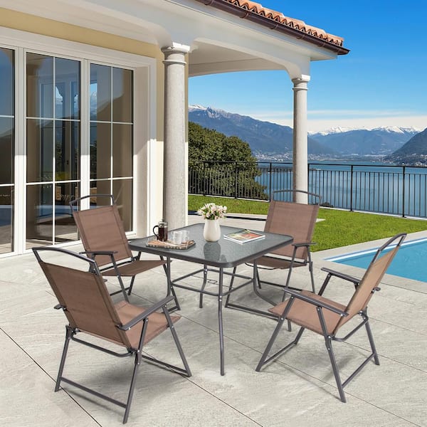 Crestlive Products 5-Piece Steel Outdoor Dining Set CL-DC001BRN - The ...