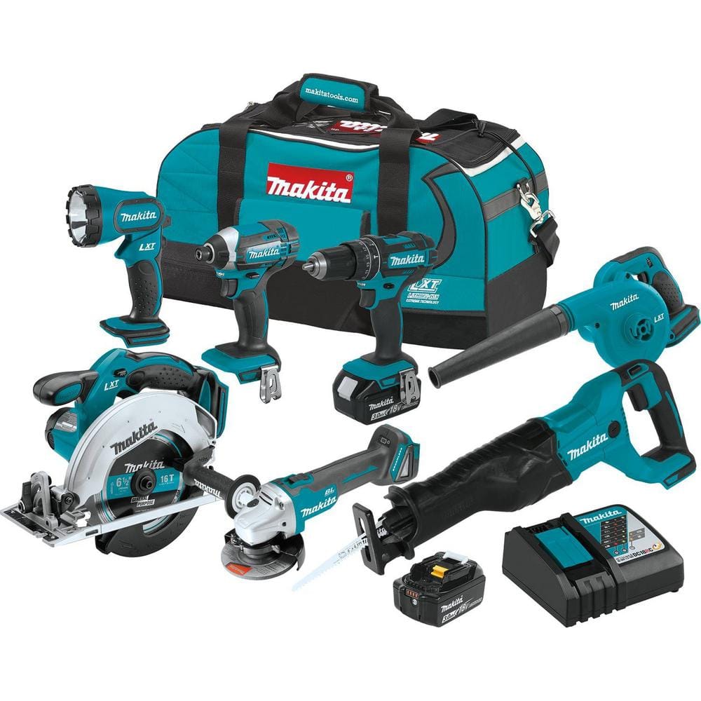 Makita 18V LXT Lithium-Ion Cordless Combo Kit (5-Tool) with (2) 3.0 Ah  Batteries, Rapid Charger and Tool Bag XT505 - The Home Depot