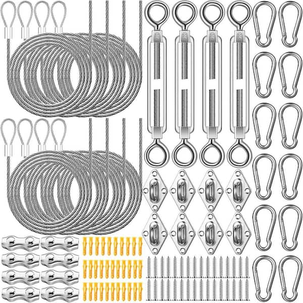 104-Piece Stainless Steel Sun Shade Sail Hardware Kit with Turnbuckles, Rope Clamps, and Cables for Outdoor Installation