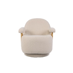 Cream & Natural Boucle Fabric Upholstered Swivel Arm Chair