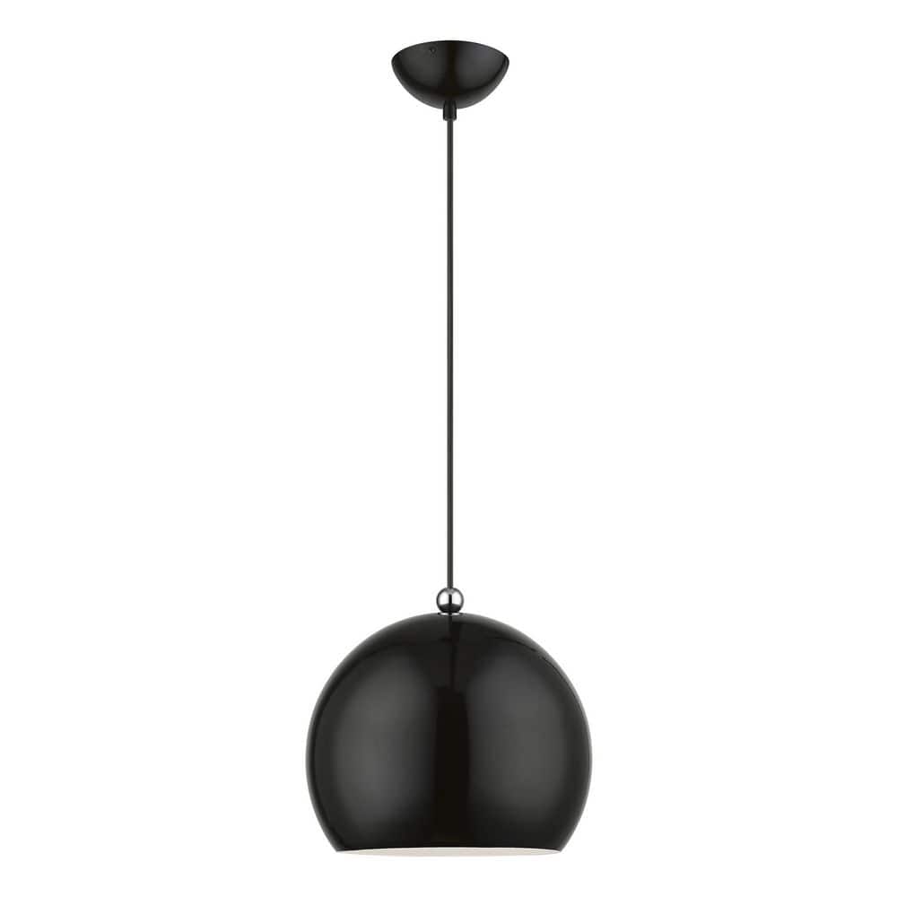 Stockton 11.75" Black and White Globe Pendant with Chrome Accents