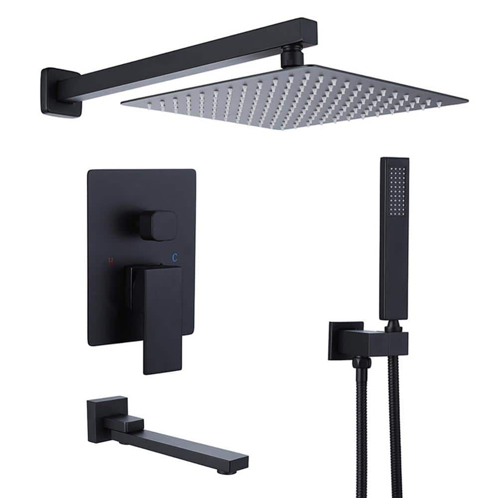 Matte Black Stainless Steel Rain Shower Faucet Set