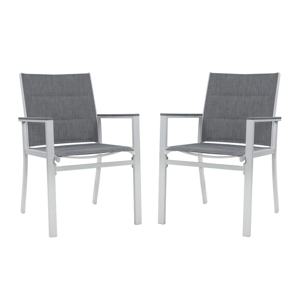 Kozyard Villa Outdoor Patio Dining Chair (White Frame  Gray Paded Textilence  Pack of 2)