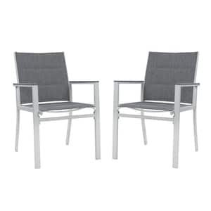 Villa Outdoor Patio Steel Dining Chair (2-Pack, White Frame, Gray Padded Textilene)