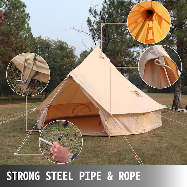 12-Person Waterproof Canvas Bell Tent 19 ft.in Dia. 100% Cotton Canvas Yurt Tent House with Stove Jack in 4 Seasons