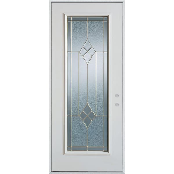 Stanley Doors 32 in. x 80 in. Geometric Brass Full Lite Painted White Left-Hand Inswing Steel Prehung Front Door