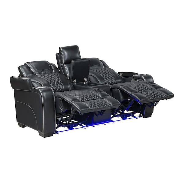 Lazzara Cassian 72 in. W Black Leather 2-Seater Power Double