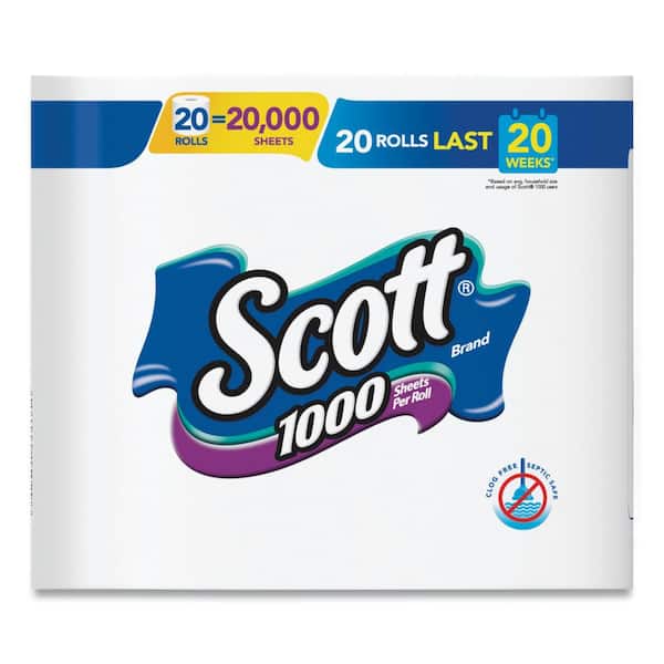 Paper Bath Tissue FREE Shipping Scott 1000-Sheets Per Roll 20 Rolls 