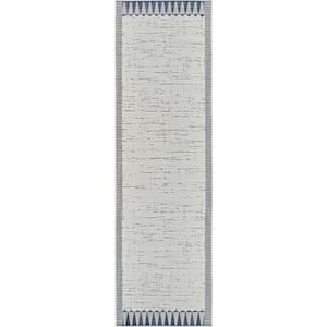 Maise Cream Blue 2 ft. x 8 ft. Modern Abstract Indoor Outdoor Runner Rug