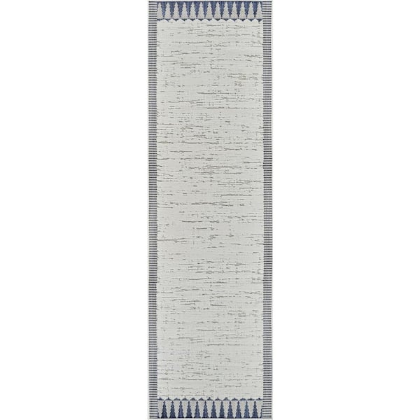 Maise Cream Blue 2 ft. x 8 ft. Modern Abstract Indoor Outdoor Runner Rug